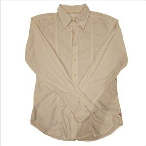 Vintage Guess Mens Beige Long Sleeve Button-Up Shirt Size Small